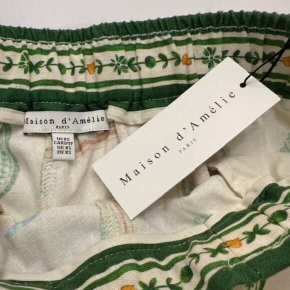 Maison d'Amelie Paris Linen Blend Pants Sailboats Floral Birds Wide Leg XS NWT - Picture 5 of 5